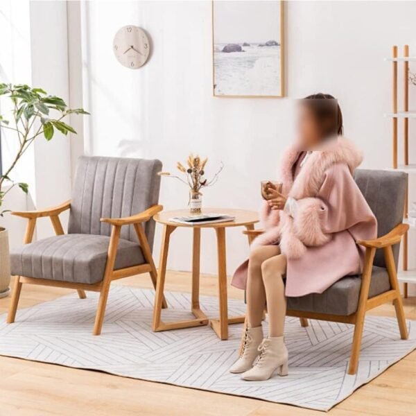 Divano moderno imbottito con struttura in legno per soggiorno, ufficio e camera da letto, comoda poltrona con tecnologia cuscino in tessuto per leggere e rilassarsi, colore beige - Image 3