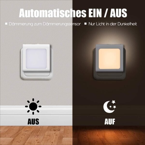 Presa di Luce Notturna con Sensore Crepuscolare, Emotionlite Luce Notturna Bambini, Luminosità Regolabile in modo continuo Molto bene per la camera dei bambini,corridoio,Bianco caldo, 2 pezzi - Image 2