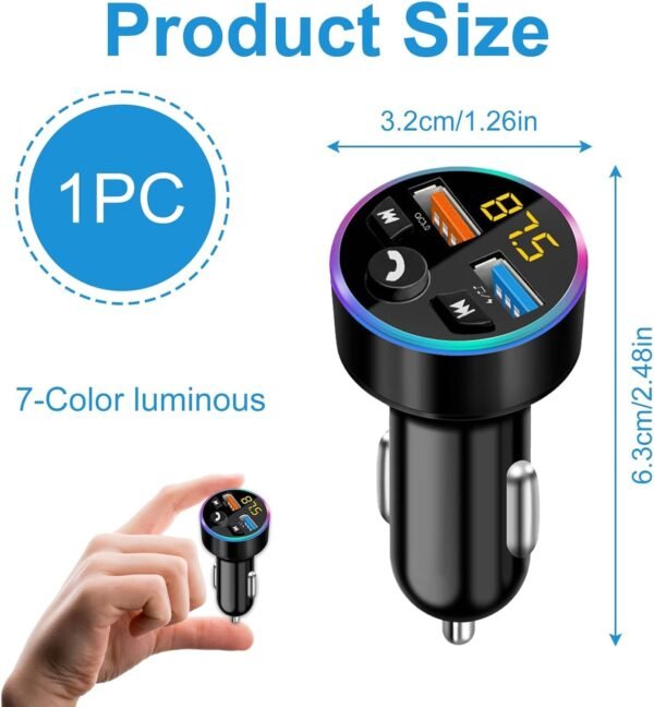 Wonvify Trasmettitore FM Bluetooth per Auto, Adattatore Bluetooth Auto Radio Musica MP3 Lettore con Chiamata Vivavoce, Caricabatterie Auto con 2 Porte USB Ricarica Rapida, Luci LED a 7 Colori - Image 2