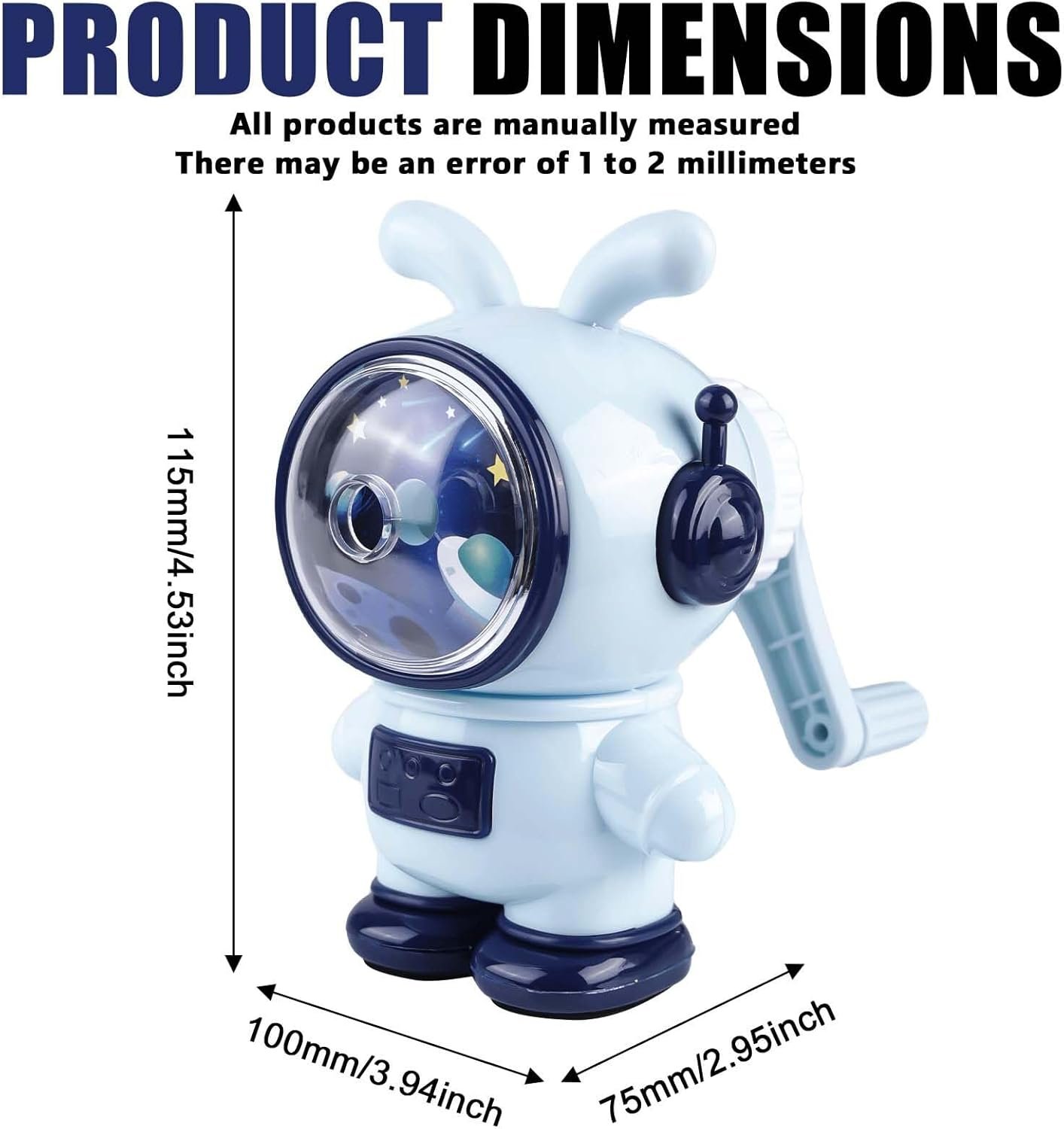 Temperamatite con manovella, temperamatite con manovella, temperamatite blu a forma di astronauta, macchina manuale regolabile in tre livelli, temperamatite con contenitore, per bambini, studenti - Image 2