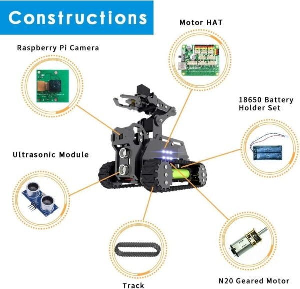 Adeept RaspTank WiFi Wireless Smart Robot Car Kit per Raspberry Pi 4/3 Modello B+/B, Serbatoio Tracciato Robot con Braccio Robotico 4-DOF, OpenCV Target Tracking, Trasmissione Video - Image 6