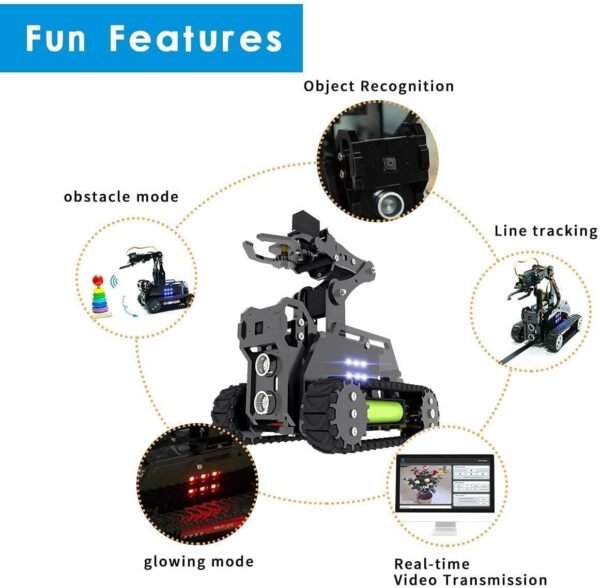 Adeept RaspTank WiFi Wireless Smart Robot Car Kit per Raspberry Pi 4/3 Modello B+/B, Serbatoio Tracciato Robot con Braccio Robotico 4-DOF, OpenCV Target Tracking, Trasmissione Video - Image 7