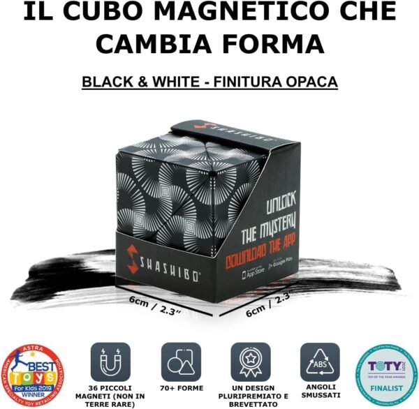 SHASHIBO Cubo Cambiaforma - Cubo Antistress, Pluripremiato e Brevettato, con 36 Magneti in Terre Rare - Oltre 70 Forme Diverse (Black & White) - Image 2