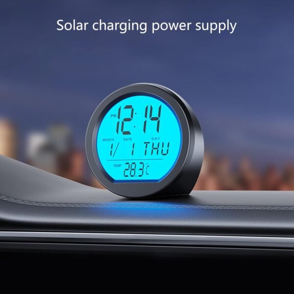 Energia solare Data Settimana Orologio Orologio Digitale Auto Adesivo Orologio Rotondo Con Display Temperatura Orologio Retroilluminato - Image 5