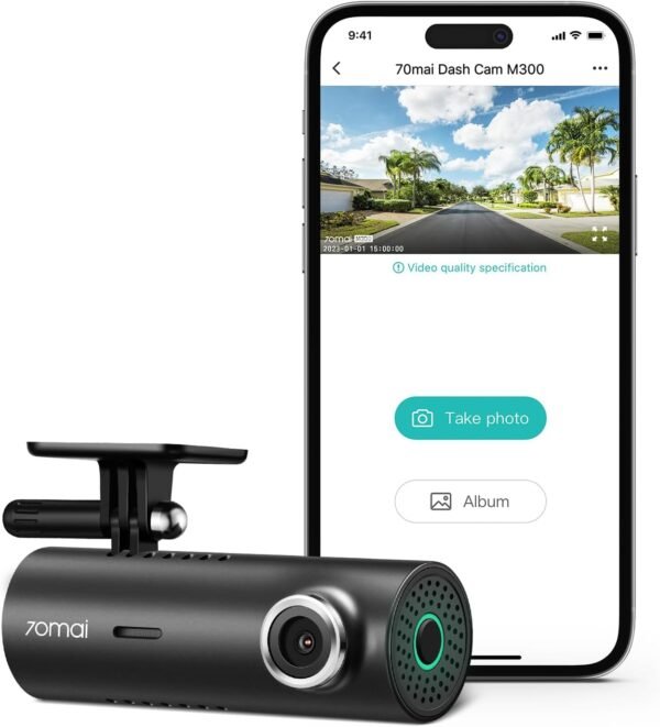 70mai Dash Cam M300, 1296P QHD, dash cam smart Wi-Fi per auto integr., campo visivo grandang. di 140°, WDR, visione notturna, monitor. parcheggio, registr. time-lapse, registr loop, controllo con app