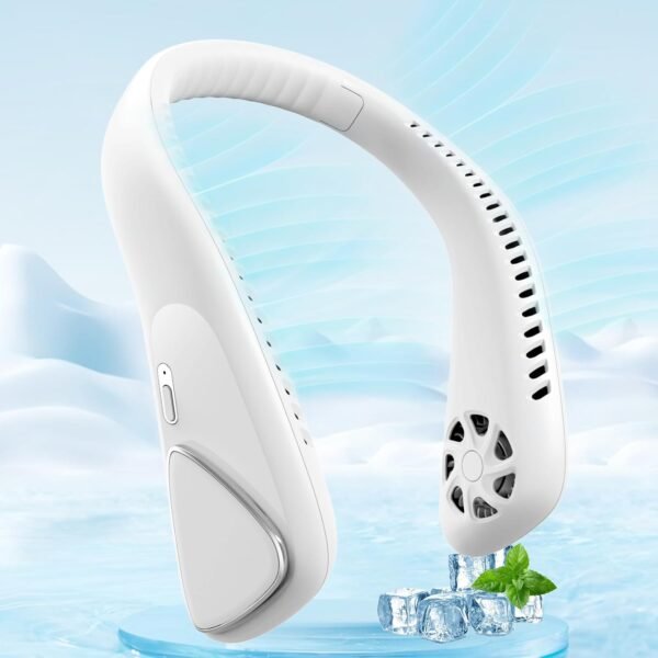 Nuerst Ventilatore da collo, senza pale, con batteria ricaricabile da 5000 mAh, a basso rumore, design antiscivolo, angolo regolabile a 3 velocità e 360°, ventilatore personale a mani libere per