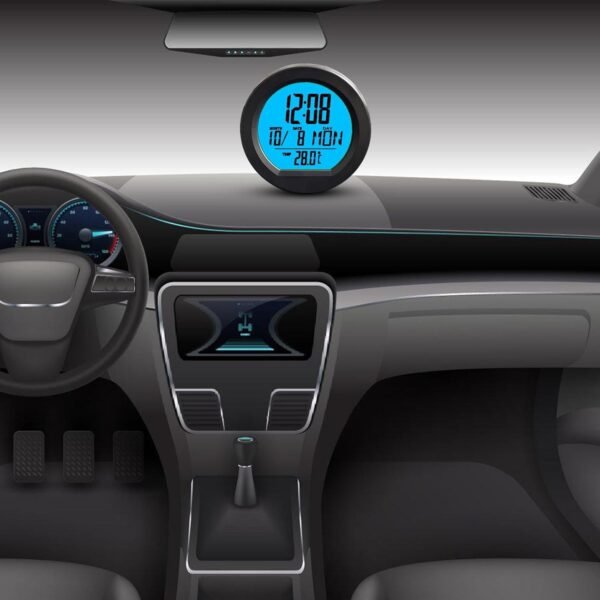 CHAKAE Orologio digitale per cruscotto dell'auto, con display a energia solare, retroilluminato, con display della temperatura - Image 4