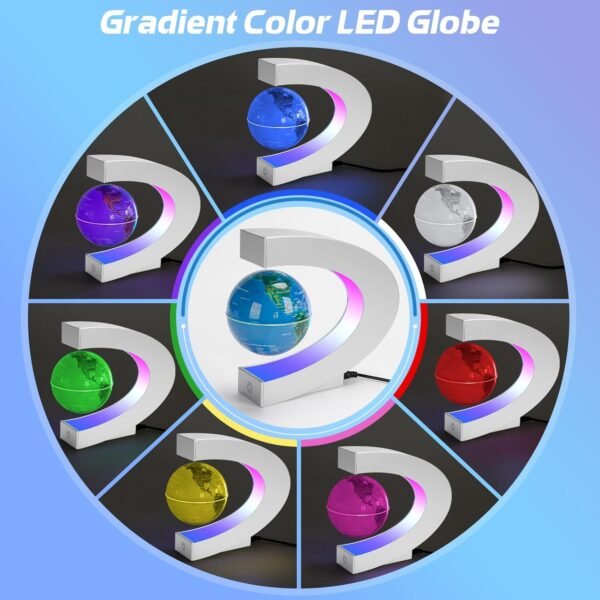 Poojaed Lampada a globo galleggiante a levitazione magnetica con luci LED multicolori, globo a C per la decorazione della scrivania dell'ufficio, regalo per uomini, donne, padri e marit(Globo8,5cm) - Image 7