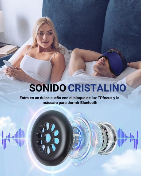 TPfocus Maschera per dormire, cuffie Bluetooth, fascia per capelli, maschere per dormire, estive, in seta, per ufficio, viaggi aerei, ASMR, gadget tecnologici fantastici, blu - Image 4