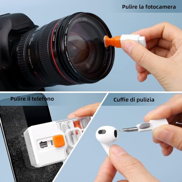 Ordilend Tutto in Uno Kit Pulizia Tastiera pc Computer Laptop Spazzola Pulisci Schermo per airpods iphone ipad macbook Tablet Auricolari Bluetooth Smartphone Earbuds Headphones Fotocamera con brevetto - Image 5