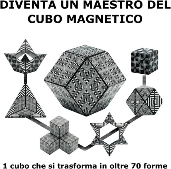 SHASHIBO Cubo Cambiaforma - Cubo Antistress, Pluripremiato e Brevettato, con 36 Magneti in Terre Rare - Oltre 70 Forme Diverse (Black & White) - Image 4