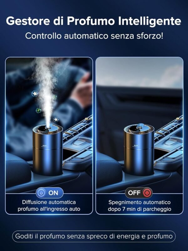 Ceeniu Profumatore Auto, Atomizzatore ad Ultrasuoni, con 3 Modalità, Auto On/Off, Batteria Integrata, Profumo Naturale da 45 ml, F26, Colonia - Image 4