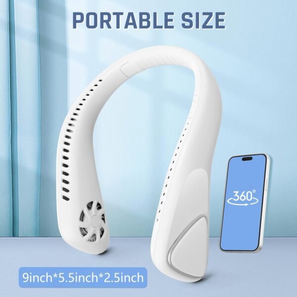 Nuerst Ventilatore da collo, senza pale, con batteria ricaricabile da 5000 mAh, a basso rumore, design antiscivolo, angolo regolabile a 3 velocità e 360°, ventilatore personale a mani libere per - Image 6