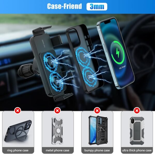 Olycism 15W Doppia Bobina Caricatore Wireless Auto per Z Fold 6/5/4 Car Wireless Charger Auto Galaxy Z Fold 6/Flip 6/5/4/3/2 con Funzione Supporto Telefono Carica Automatica QC 3.0 - Image 6
