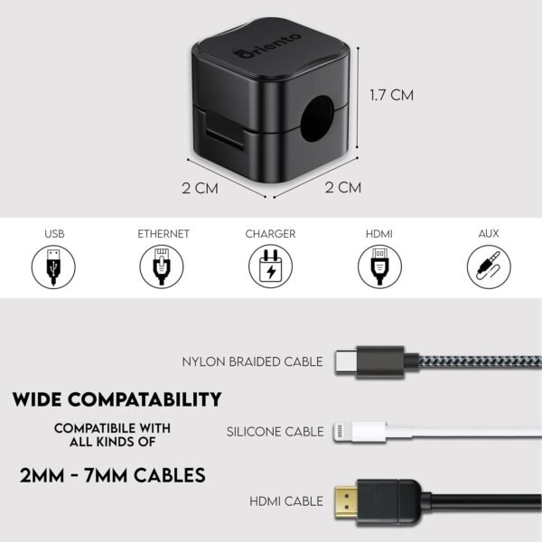 Oriento Magnetic Cable Clips Pacco da 6, Organizer Cavi Magnetico Regolabile, Organizzatore Cavi Magnetico per Scrivania, Comodino, Cavi di Ricarica, HDMI, USB, Cavi Audio, Ufficio, Casa, (Nero) - Image 9