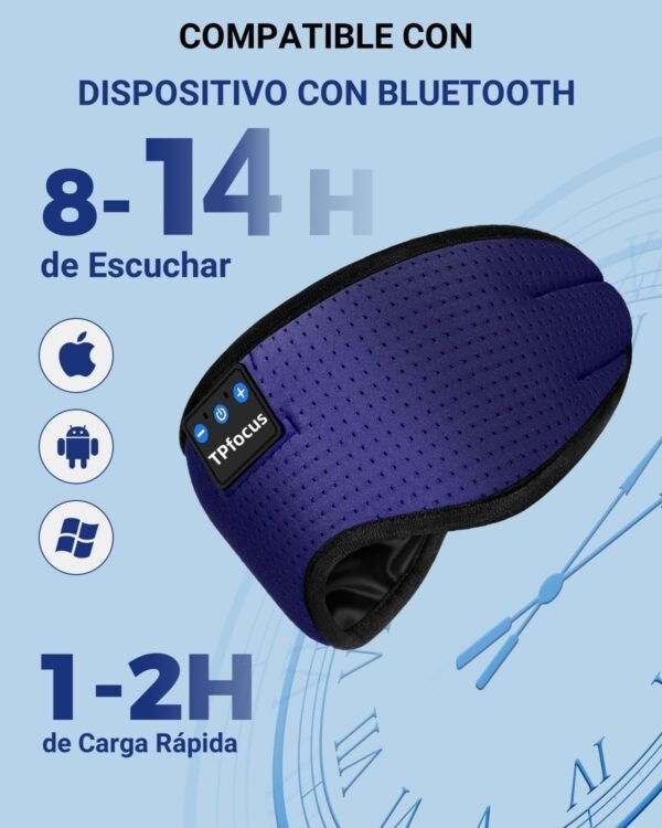 TPfocus Maschera per dormire, cuffie Bluetooth, fascia per capelli, maschere per dormire, estive, in seta, per ufficio, viaggi aerei, ASMR, gadget tecnologici fantastici, blu - Image 6