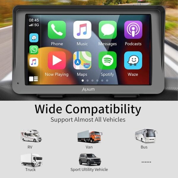 Alxum Carplay display auto portatile 7” IPS Driveplay FM trasmettitore auto Bluetooth auto play monitor con telecamera posteriore, supporto per TF card, FM, AUX per tutte le auto - Image 6