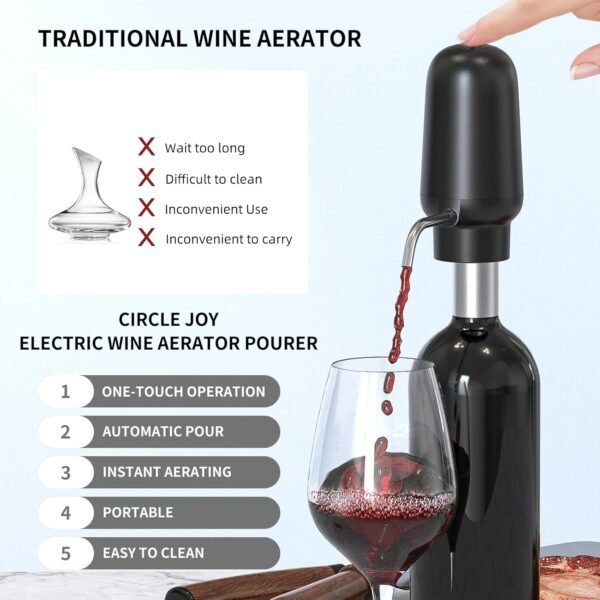 CIRCLE JOY Apribottiglie Elettrico Set Vino 4 in 1 con Cavatappi Ricaricabile, Versatore & Aeratore Vino Ricaricabile, Tagliacapsule e Tappo Vino Sottovuoto, Set Regalo per Amanti del Vino, Nero - Image 4
