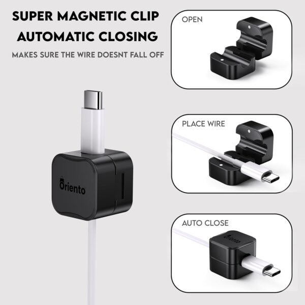 Oriento Magnetic Cable Clips Pacco da 6, Organizer Cavi Magnetico Regolabile, Organizzatore Cavi Magnetico per Scrivania, Comodino, Cavi di Ricarica, HDMI, USB, Cavi Audio, Ufficio, Casa, (Nero) - Image 6