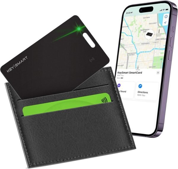 KEYSMART SmartCard Carta Tracker GPS Portafoglio, Ricaricabile e Riutilizzabile, Versatile Foro per Portachiavi, Compatibile Apple Dov’è, Localizzatore GPS per Valigia, Borsellino, Passaporto