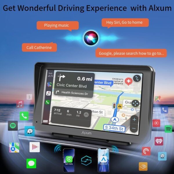 Alxum Carplay display auto portatile 7” IPS Driveplay FM trasmettitore auto Bluetooth auto play monitor con telecamera posteriore, supporto per TF card, FM, AUX per tutte le auto - Image 3