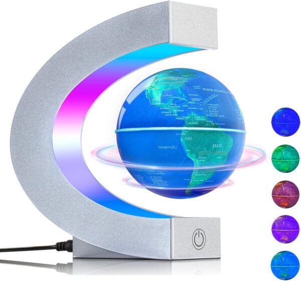 Poojaed Lampada a globo galleggiante a levitazione magnetica con luci LED multicolori, globo a C per la decorazione della scrivania dell'ufficio, regalo per uomini, donne, padri e marit(Globo8,5cm)