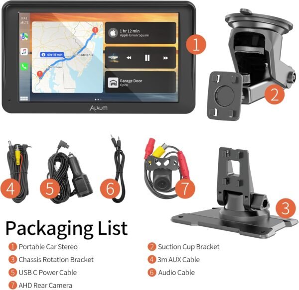 Alxum Carplay display auto portatile 7” IPS Driveplay FM trasmettitore auto Bluetooth auto play monitor con telecamera posteriore, supporto per TF card, FM, AUX per tutte le auto - Image 8
