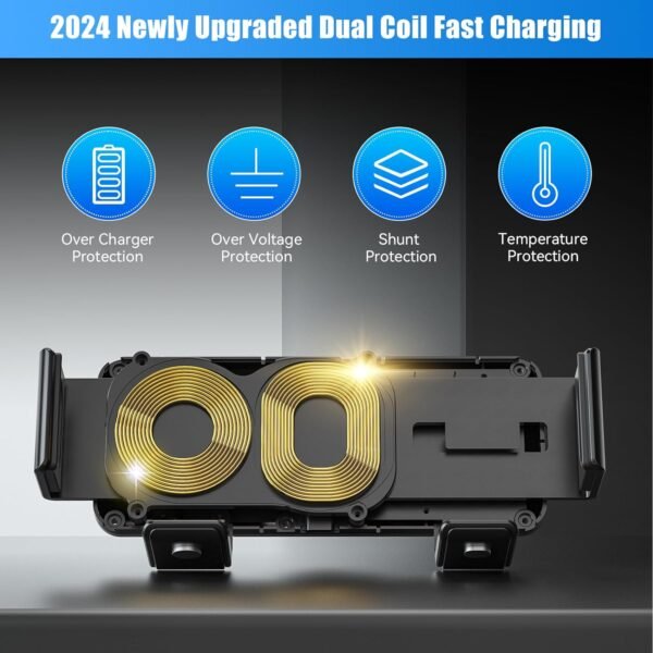 Olycism 15W Doppia Bobina Caricatore Wireless Auto per Z Fold 6/5/4 Car Wireless Charger Auto Galaxy Z Fold 6/Flip 6/5/4/3/2 con Funzione Supporto Telefono Carica Automatica QC 3.0 - Image 5