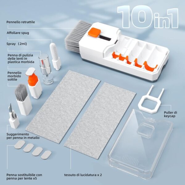 Ordilend Tutto in Uno Kit Pulizia Tastiera pc Computer Laptop Spazzola Pulisci Schermo per airpods iphone ipad macbook Tablet Auricolari Bluetooth Smartphone Earbuds Headphones Fotocamera con brevetto - Image 8