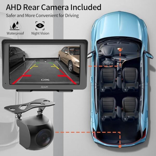 Alxum Carplay display auto portatile 7” IPS Driveplay FM trasmettitore auto Bluetooth auto play monitor con telecamera posteriore, supporto per TF card, FM, AUX per tutte le auto - Image 7