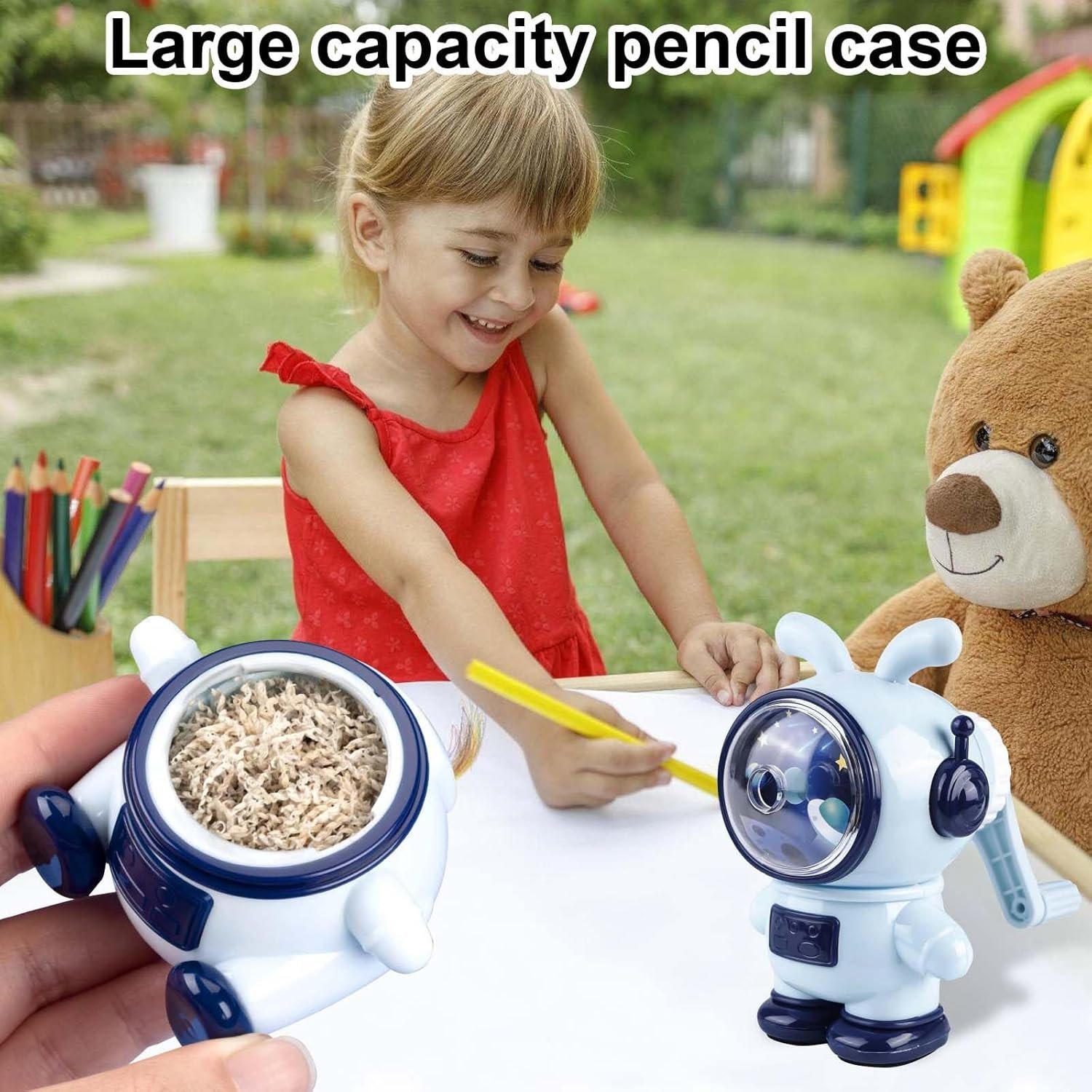 Temperamatite con manovella, temperamatite con manovella, temperamatite blu a forma di astronauta, macchina manuale regolabile in tre livelli, temperamatite con contenitore, per bambini, studenti - Image 4