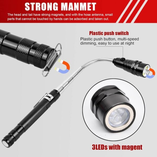 Jinlaili Strumento Magnetico Telescopico LED,Portatile LED Telescopico Lampada con Calamita,Magnetico Telescopico con LED Gadget Utili,Regali Uomo Originali Gadget Tecnologici Utili - Image 4