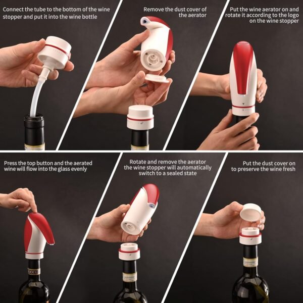 CIRCLE JOY Aeratore per Vino Elettrico Versatore Ricaricabile 3-in-1 Vino Decanter Dispenser Preserver Pinguino Forma Regali per Gli Amanti del Vino, Rosso - Image 2