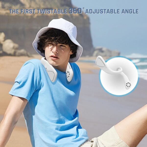 Nuerst Ventilatore da collo, senza pale, con batteria ricaricabile da 5000 mAh, a basso rumore, design antiscivolo, angolo regolabile a 3 velocità e 360°, ventilatore personale a mani libere per - Image 5