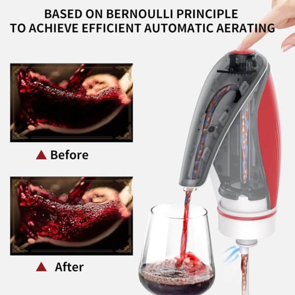 CIRCLE JOY Aeratore per Vino Elettrico Versatore Ricaricabile 3-in-1 Vino Decanter Dispenser Preserver Pinguino Forma Regali per Gli Amanti del Vino, Rosso - Image 5