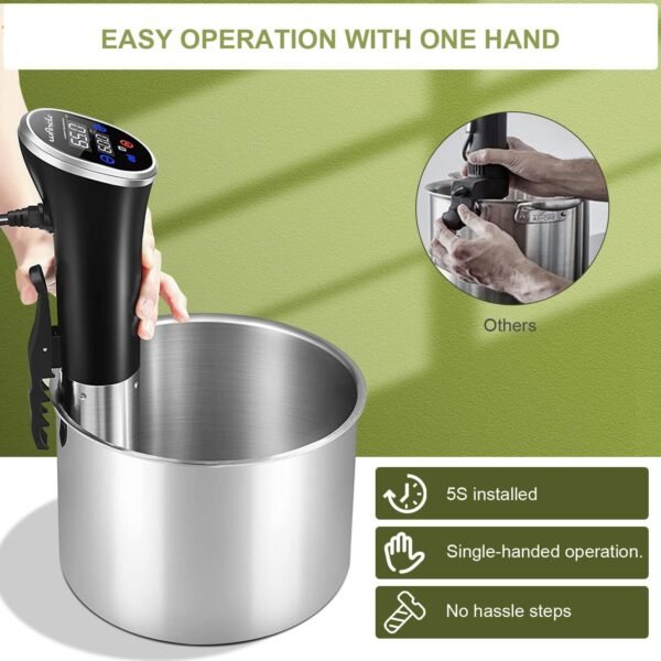 Sous Vide, Wancle Roner Cucina a Bassa Temperatura 1100W IPX7 Impermeabile Sous Vide Cooker Con funzione di prenotazione, facile da riporre - Image 3