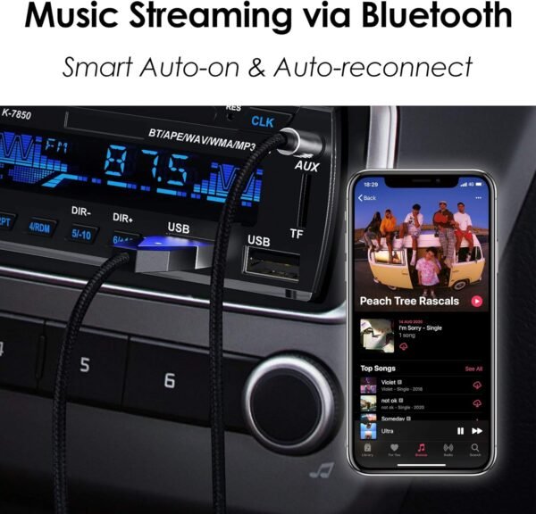 PALOVUE Ricevitore Bluetooth 5.0, kit per auto wireless per streaming musicale e chiamate in vivavoce per autoradio stereo domestico con Aux da 3,5 mm, nessuna ricarica necessaria, LinkFlow - Image 4