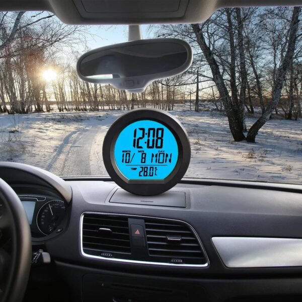 CHAKAE Orologio digitale per cruscotto dell'auto, con display a energia solare, retroilluminato, con display della temperatura - Image 5