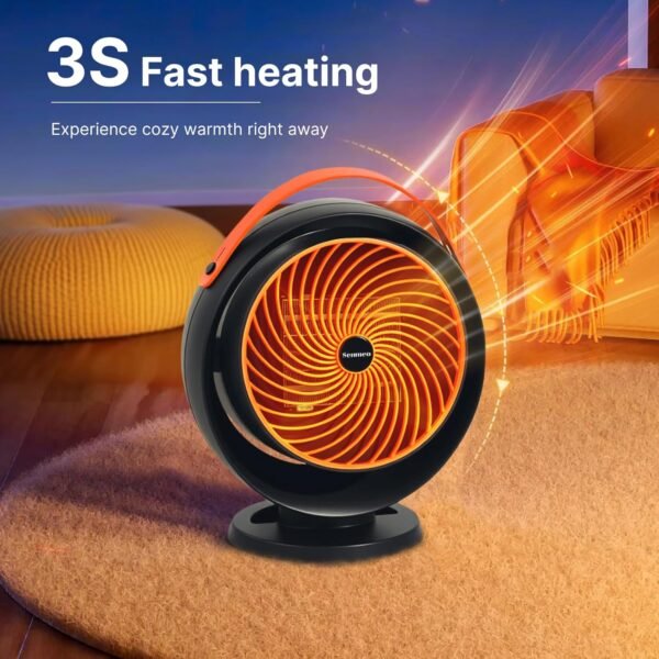 Senmeo Stufetta Elettrica Basso Consumo, 650W/1000W Termoventilatore Ceramica, 30dB Stufa Elettrica Basso Consumo, Stufa Elettrica 30° Ribaltamento su e Giù, Protezione da Surriscaldamento (Nero) - Image 2
