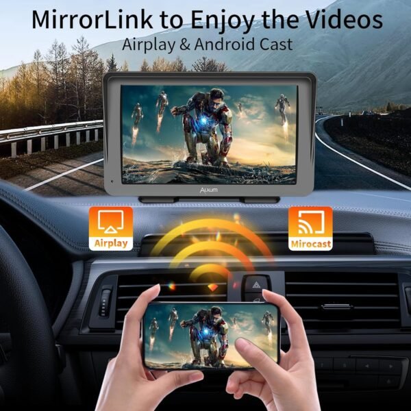 Alxum Carplay display auto portatile 7” IPS Driveplay FM trasmettitore auto Bluetooth auto play monitor con telecamera posteriore, supporto per TF card, FM, AUX per tutte le auto - Image 4