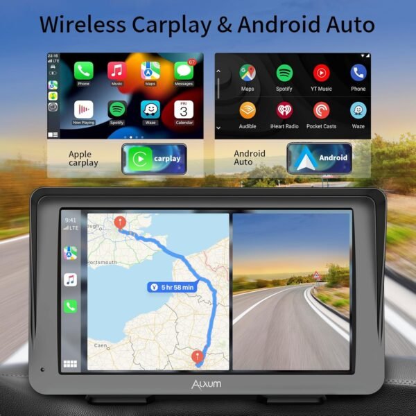 Alxum Carplay display auto portatile 7” IPS Driveplay FM trasmettitore auto Bluetooth auto play monitor con telecamera posteriore, supporto per TF card, FM, AUX per tutte le auto - Image 2