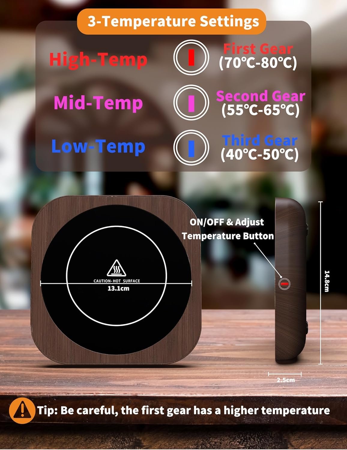 MQFORU Scaldatazze da Caffè Scalda Tazze Scaldabevande Elettrico con Tecnologia Touch 3 Temperature Regolabili (fino a 180 ℉/80 ℃), 4H Spegnimento Automatico Scaldatazze Scalda tè Regalo di Natale - Image 2