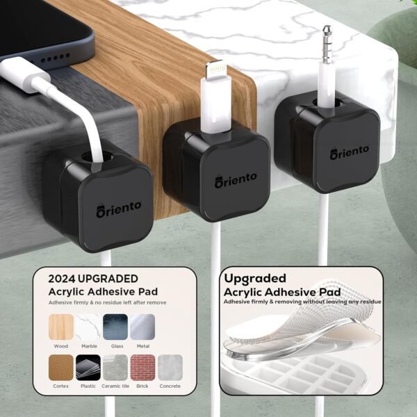 Oriento Magnetic Cable Clips Pacco da 6, Organizer Cavi Magnetico Regolabile, Organizzatore Cavi Magnetico per Scrivania, Comodino, Cavi di Ricarica, HDMI, USB, Cavi Audio, Ufficio, Casa, (Nero) - Image 7