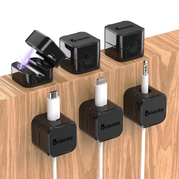 Oriento Magnetic Cable Clips Pacco da 6, Organizer Cavi Magnetico Regolabile, Organizzatore Cavi Magnetico per Scrivania, Comodino, Cavi di Ricarica, HDMI, USB, Cavi Audio, Ufficio, Casa, (Nero) - Image 2
