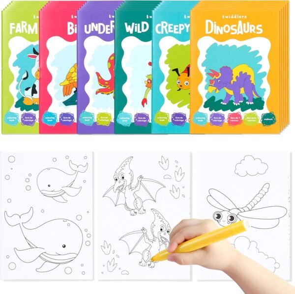 THE TWIDDLERS 24 Libri da Colorare per Bambini con Animali Assortiti, fai da te divertente per bimbi di tutte le età