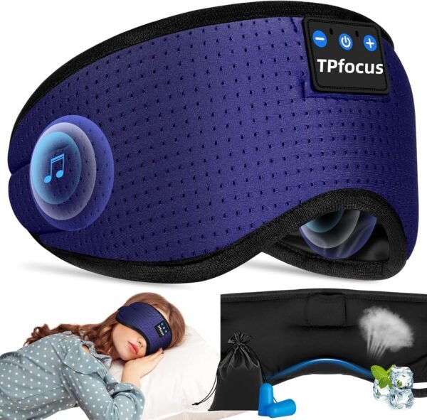 TPfocus Maschera per dormire, cuffie Bluetooth, fascia per capelli, maschere per dormire, estive, in seta, per ufficio, viaggi aerei, ASMR, gadget tecnologici fantastici, blu
