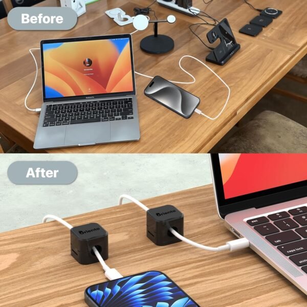 Oriento Magnetic Cable Clips Pacco da 6, Organizer Cavi Magnetico Regolabile, Organizzatore Cavi Magnetico per Scrivania, Comodino, Cavi di Ricarica, HDMI, USB, Cavi Audio, Ufficio, Casa, (Nero) - Image 8