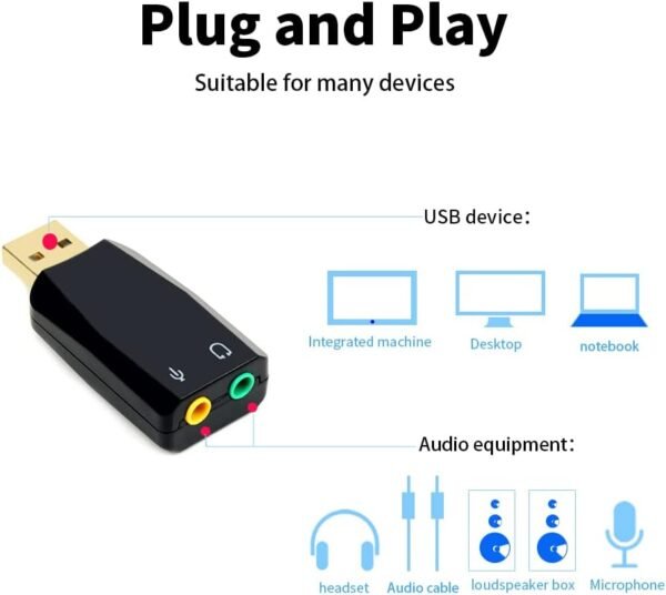Kinetxiaxia USB da 3,5 mm Adattatore audio jack stereo, cavo da USB a AUX, dispositivi periferici del computer Chip incorporato per Windows Mac Linux PC Laptop desktop PS4 Black Cuffie Black - Image 9