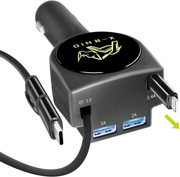 Caricabatteria da auto retrattile, ricarica rapida 3.1 A 47 W, compatibile con iPhone e telefoni cellulari Android, accessori per auto interni