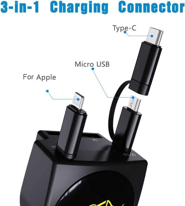Caricabatteria da auto retrattile, ricarica rapida 3.1 A 47 W, compatibile con iPhone e telefoni cellulari Android, accessori per auto interni - Image 3